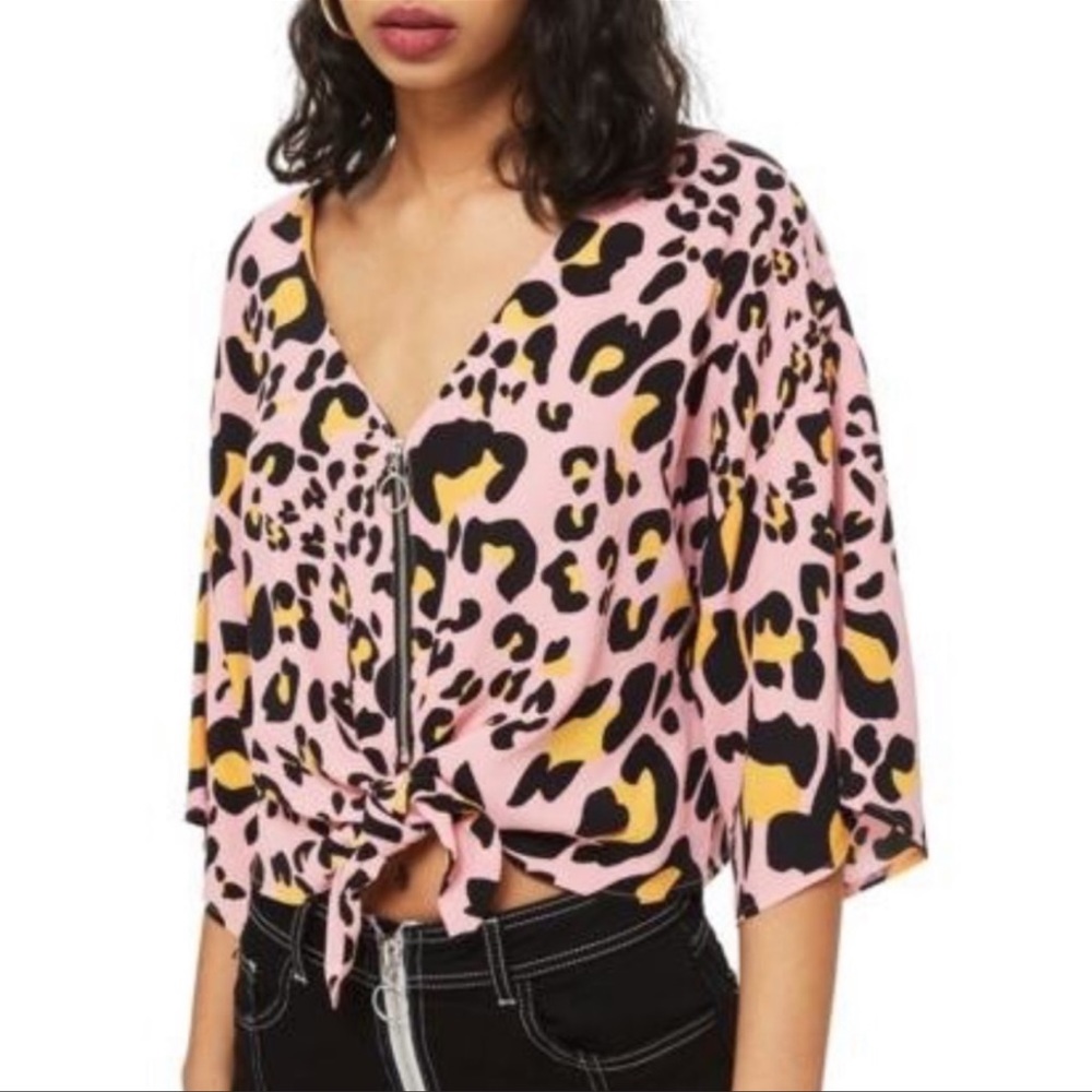 TopShop Zoe Animal Print Zip Through Top